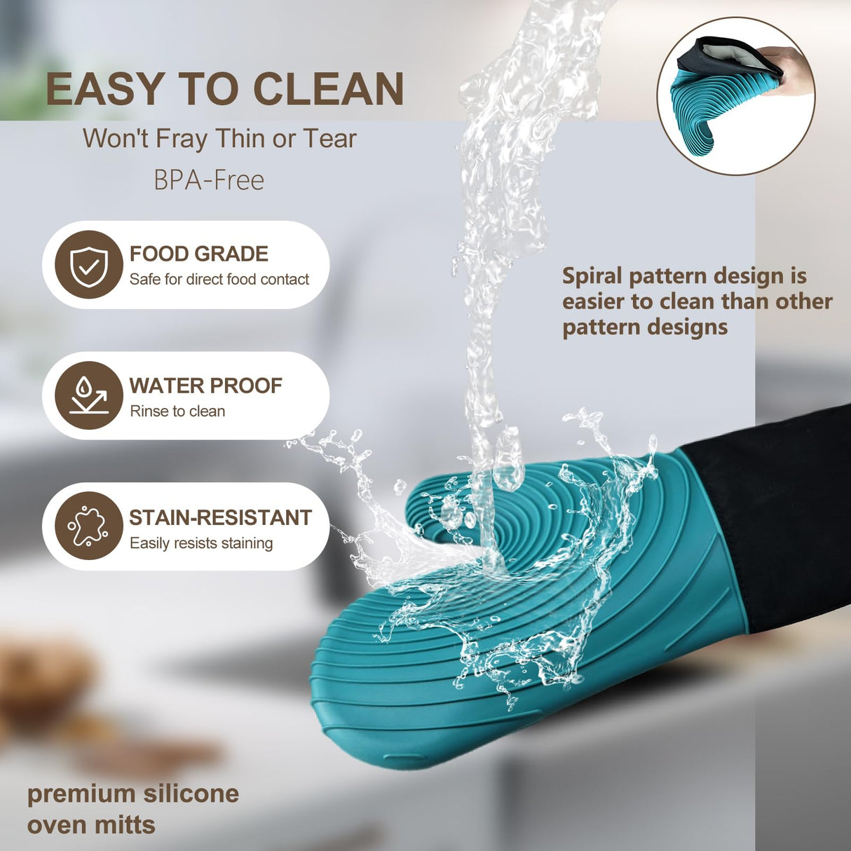 Premium Silicone Oven Mitts – Heat Resistant Up to 500°F, Non-Slip Grip, Easy to Clean, Food Grade & BPA-Free, Ideal for Grilling, Baking, Cooking, Microwave Use (Green)