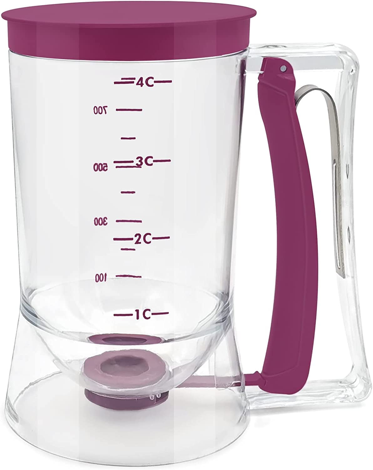 Batter Dispenser with Measuring Marks – 900ml Cake Mix Pourer for Cupcakes, Pancakes, Muffins, Waffles & More (Purple)