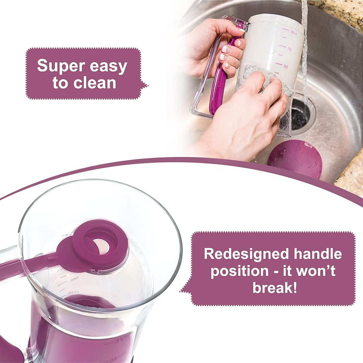 Batter Dispenser with Measuring Marks – 900ml Cake Mix Pourer for Cupcakes, Pancakes, Muffins, Waffles & More (Purple)
