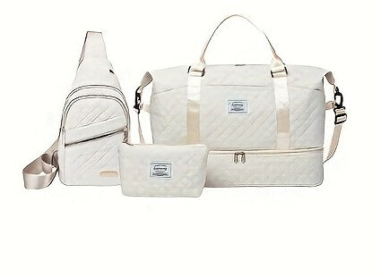 Women’s 3-Piece Travel Bag Set – Large Duffel, Crossbody Backpack & Toiletry Pouch for Gym, Maternity and Weekend Getaways (White) | Other Colors Available in Store