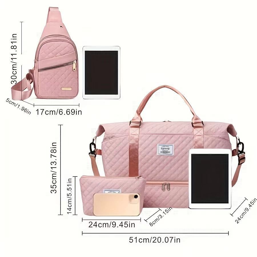 Women’s 3-Piece Travel Bag Set – Large Duffel, Crossbody Backpack & Toiletry Pouch for Gym, Maternity and Weekend Getaways (White) | Other Colors Available in Store