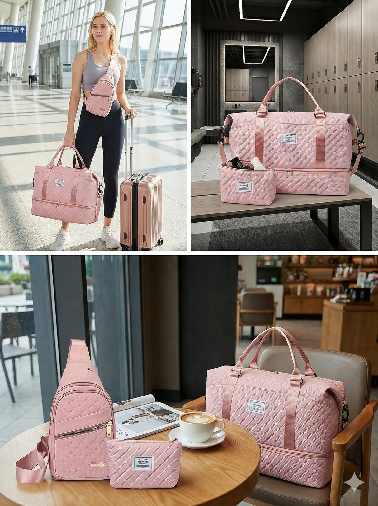 Women’s 3-Piece Travel Bag Set – Large Duffel, Crossbody Backpack & Toiletry Pouch for Gym, Maternity and Weekend Getaways (White) | Other Colors Available in Store