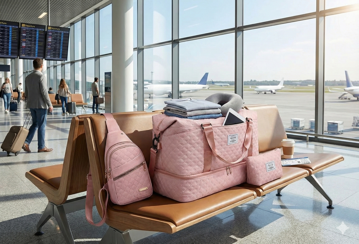 Women’s 3-Piece Travel Bag Set – Large Duffel, Crossbody Backpack & Toiletry Pouch for Gym, Maternity and Weekend Getaways (Blue) | Other Colors Available in Store