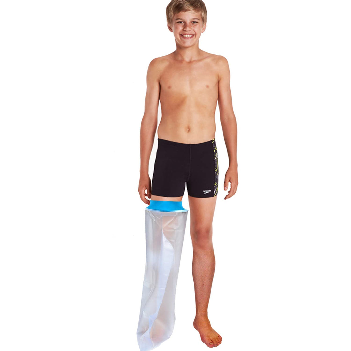 Full Leg Waterproof Shower Sleeve for Kids – Reusable Cast Protector for Foot, Calf, Knee & Thigh During Bathing or Water Activities (Blue)