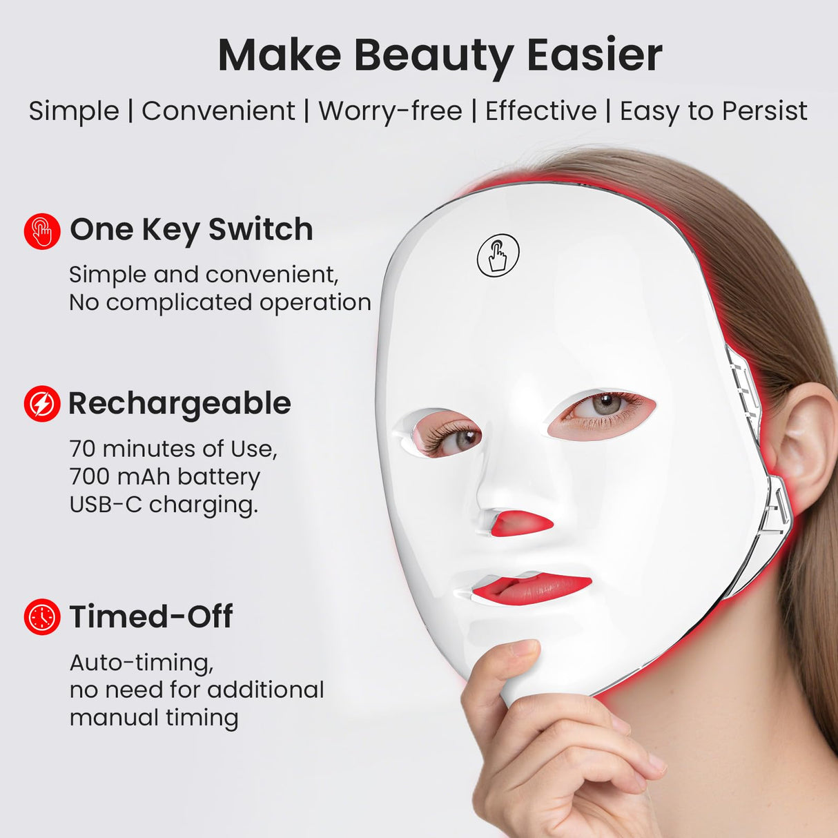 7-Color Facial Light Mask for Home Skincare – Rechargeable LED Beauty Device with 270 LEDs, One-Touch Control & Auto-Timer (White with Gold Trim) | Other Colors Available in Store