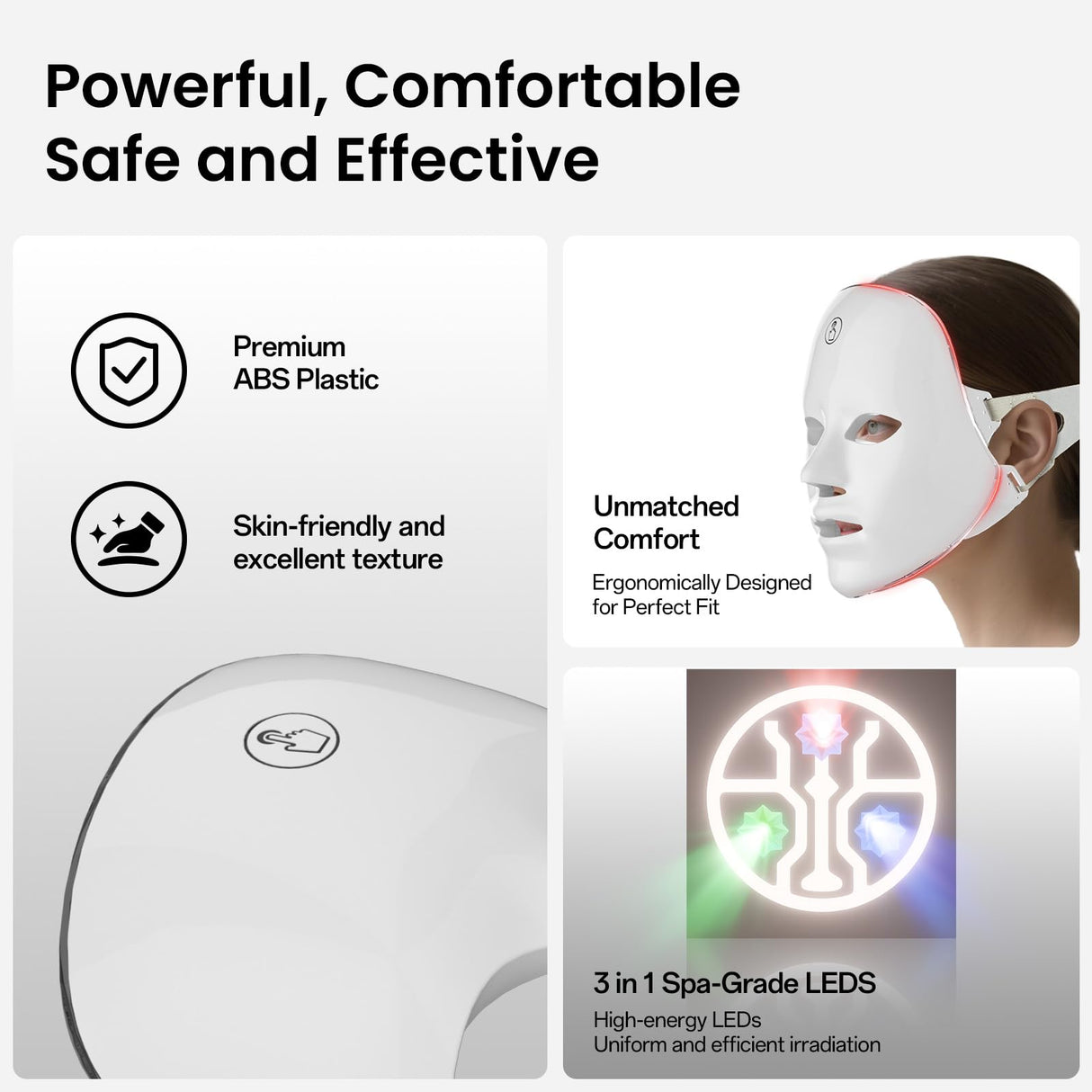7-Color Facial Light Mask for Home Skincare – Rechargeable LED Beauty Device with 270 LEDs, One-Touch Control & Auto-Timer (White with Rose Gold Trim) | Other Colors Available in Store