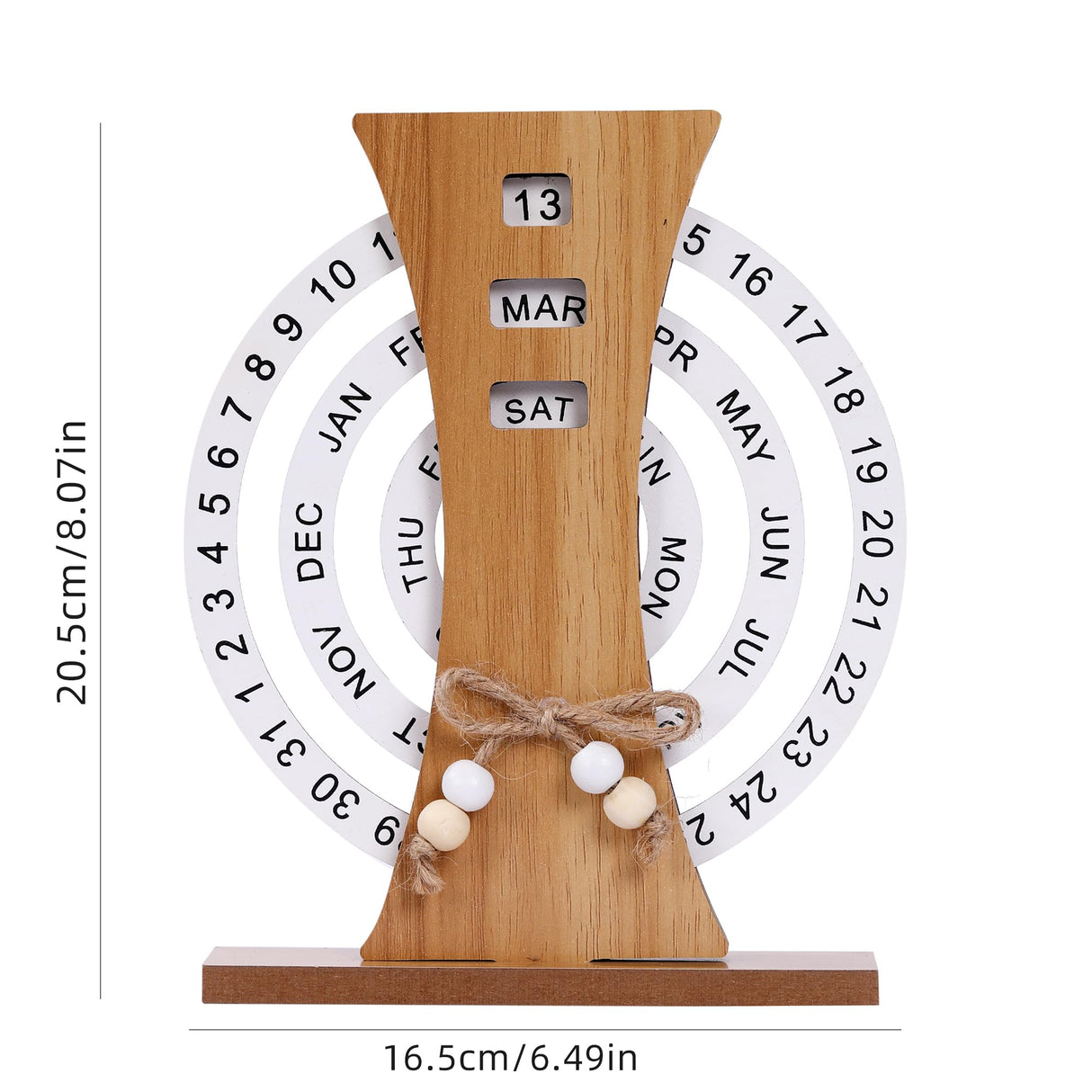Wooden Perpetual Calendar with Rotating Discs – Elegant Desk Decor for Home & Office, Date Day Month Display (Natural Wood)