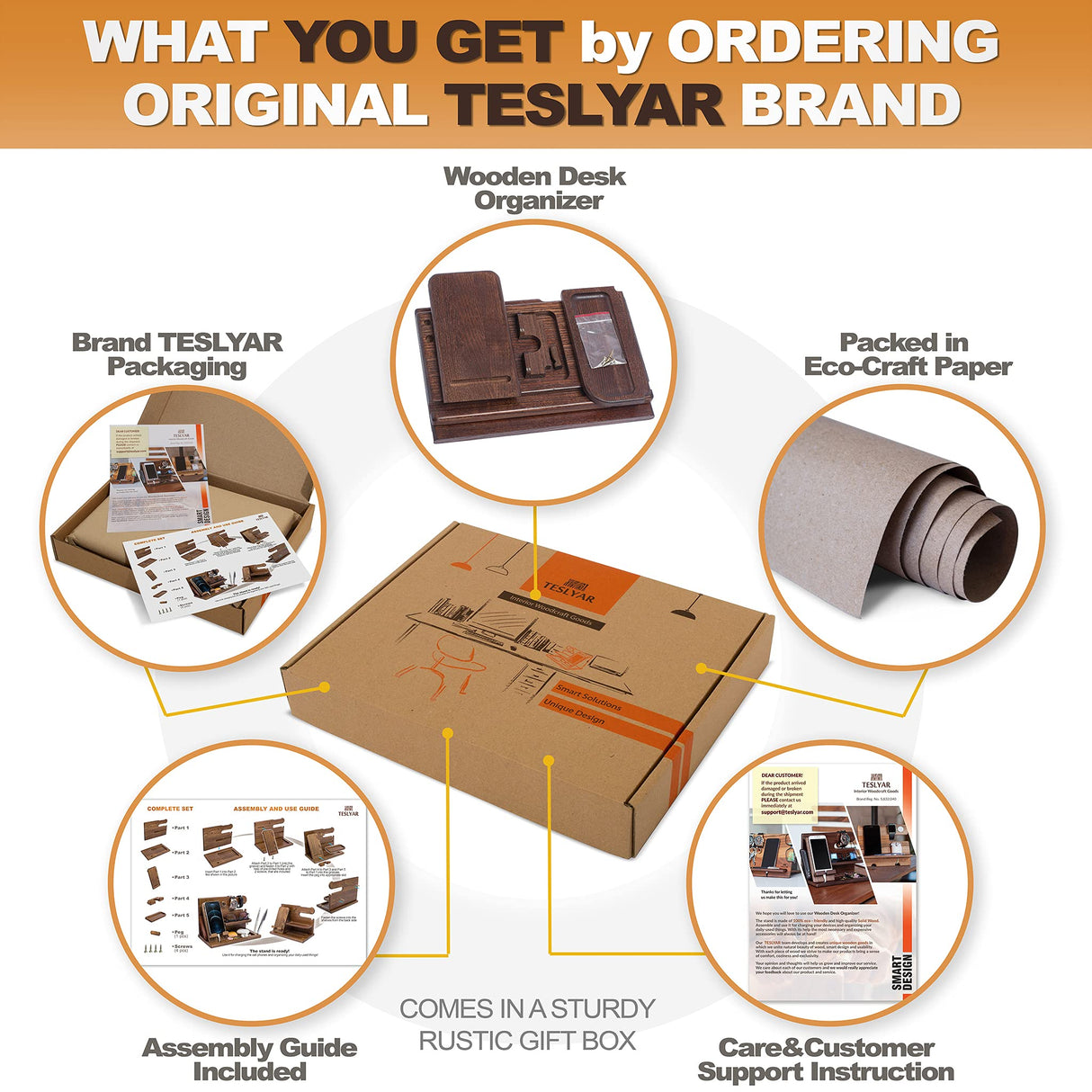 Wooden Desk Organizer for Men – Multi-Function Phone Stand, Watch & Glasses Holder, Key & Wallet Tray (Vintage Brown)