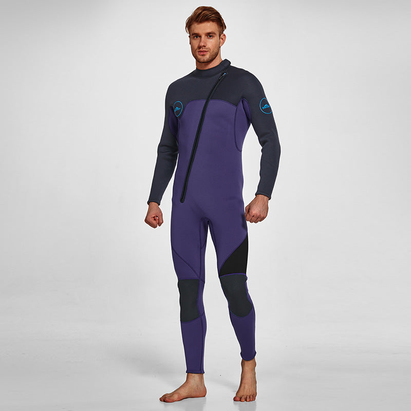 Men's 3mm Full Wetsuit for Surfing Diving & Cold Water Swimming – Front-Zip Neoprene Suit with UV Protection and Flexible Fit(Purple,XXXL) | Other Colors Available in Store