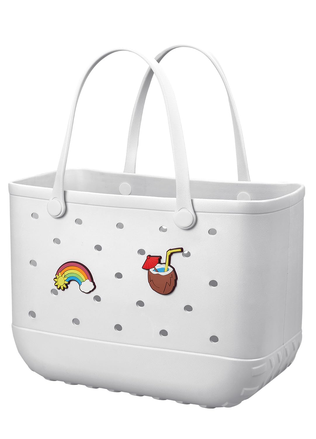 EVA Beach Tote Bag for Swimming, Pool & Travel – Waterproof Washable Rubber Handbag with 2 Random Charms, Lightweight & Sand-Resistant (White) | Other Colors Available in Store