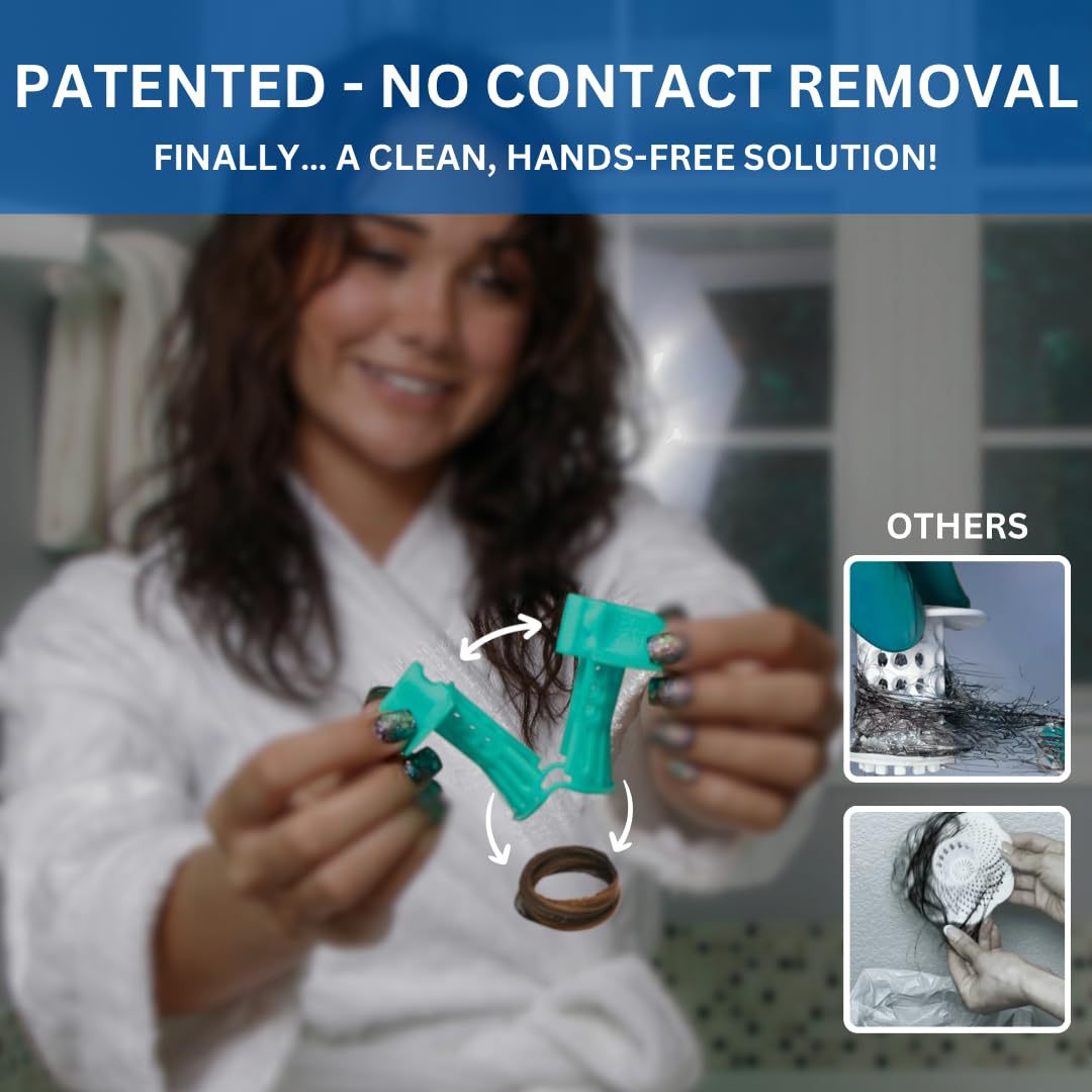 Bathtub Hair Catcher with Handle – No-Touch Drain Filter for Shower and Tub, Reusable Clog Preventer 2-Pack (Blue)