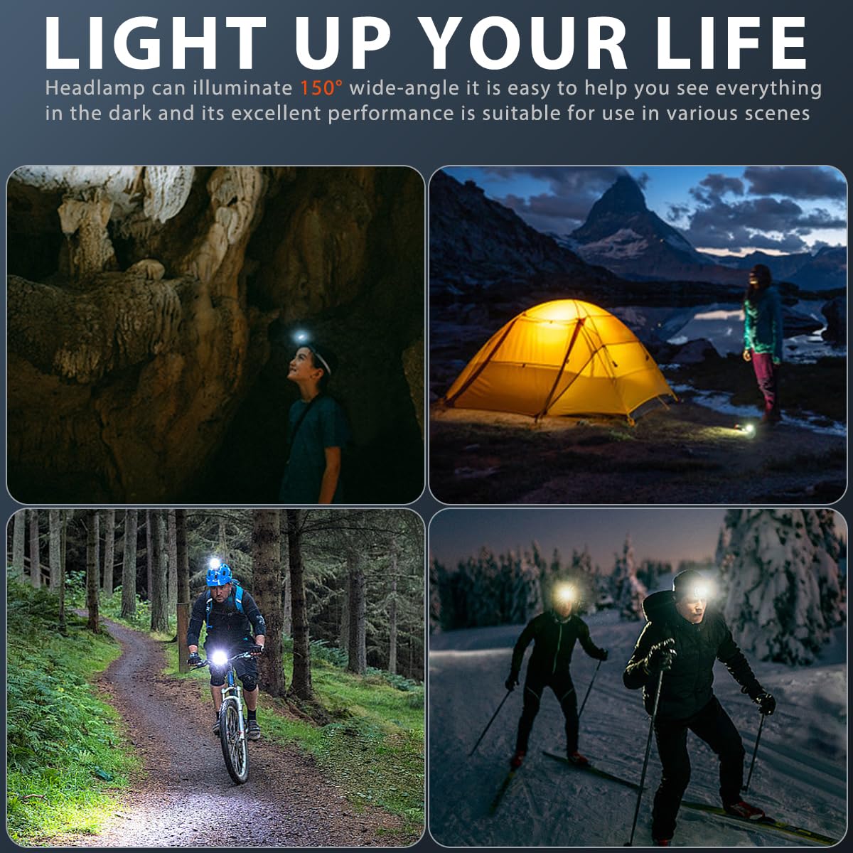 Rechargeable LED Headlamp with Motion Sensor & 6 Lighting Modes – Ultra-Bright Waterproof Headlight for Running, Camping, Hiking, Fishing, and Night Work (Grey)