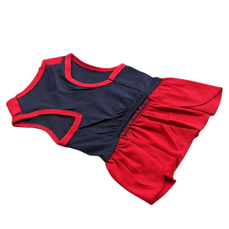 Pet products 2-Piece Dog Summer Dress Set - Team Spirit & SUPER ADORABLE Designs, Red White Stripes & Navy Blue, Peter Pan Collar, Cute Fit for Dogs(M)