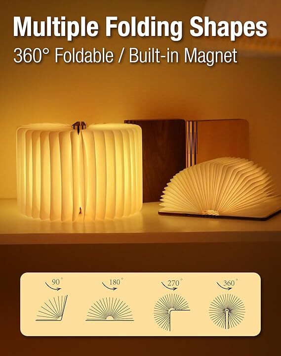Christmas giftsRechargeable LED Book Night Light: Creative Folding Wooden Lamp with Magnetic Design for Bedrooms & Gifting(Walnut Red,M)