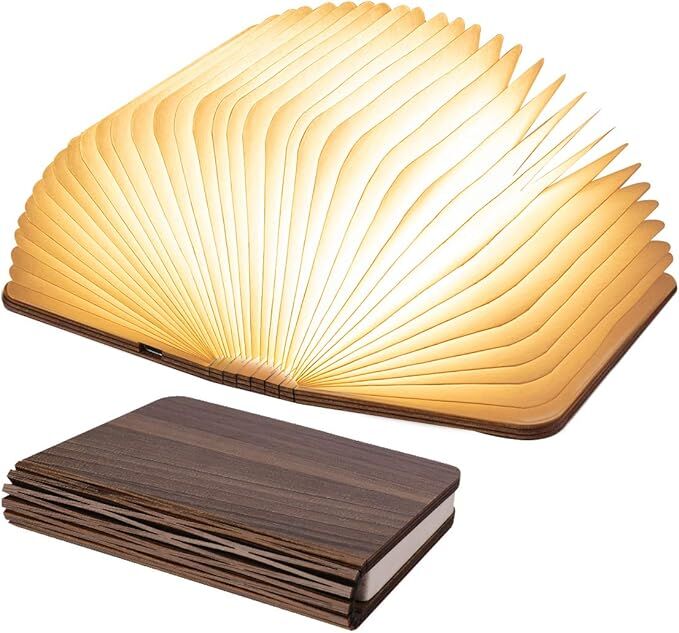 Christmas giftsRechargeable LED Book Night Light: Creative Folding Wooden Lamp with Magnetic Design for Bedrooms & Gifting(Walnut Black,M)