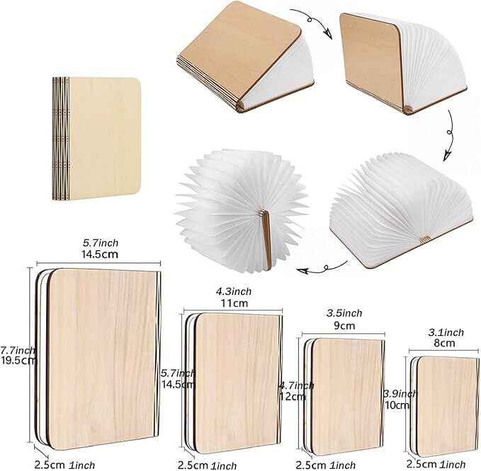 Christmas giftsRechargeable LED Book Night Light: Creative Folding Wooden Lamp with Magnetic Design for Bedrooms & Gifting(Walnut Black,M)