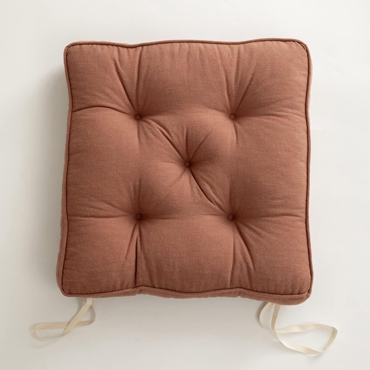 43×43×6cm Linen Cotton Thick Seat Cushion: Plush, Solid-Colour, for Office & Home Chairs, Aussie Comfort Essential(Amber Brown)