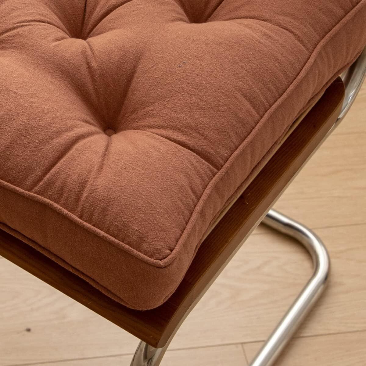 43×43×6cm Linen Cotton Thick Seat Cushion: Plush, Solid-Colour, for Office & Home Chairs, Aussie Comfort Essential(Amber Brown)