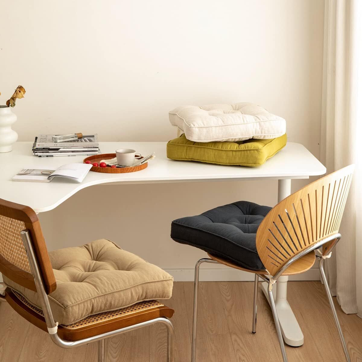 43×43×6cm Linen Cotton Thick Seat Cushion: Plush, Solid-Colour, for Office & Home Chairs, Aussie Comfort Essential(Amber Brown)