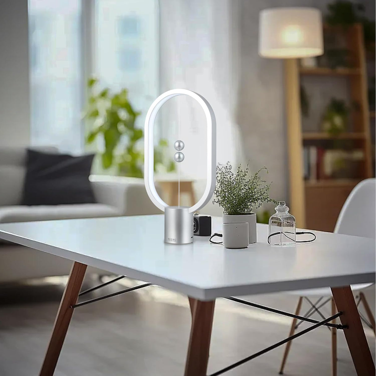Silver Magnetic Balance LED Table Lamp: USB-Powered, Dimmable Eye-Care Light with Award-Winning Design for Australian Homes & Offices
