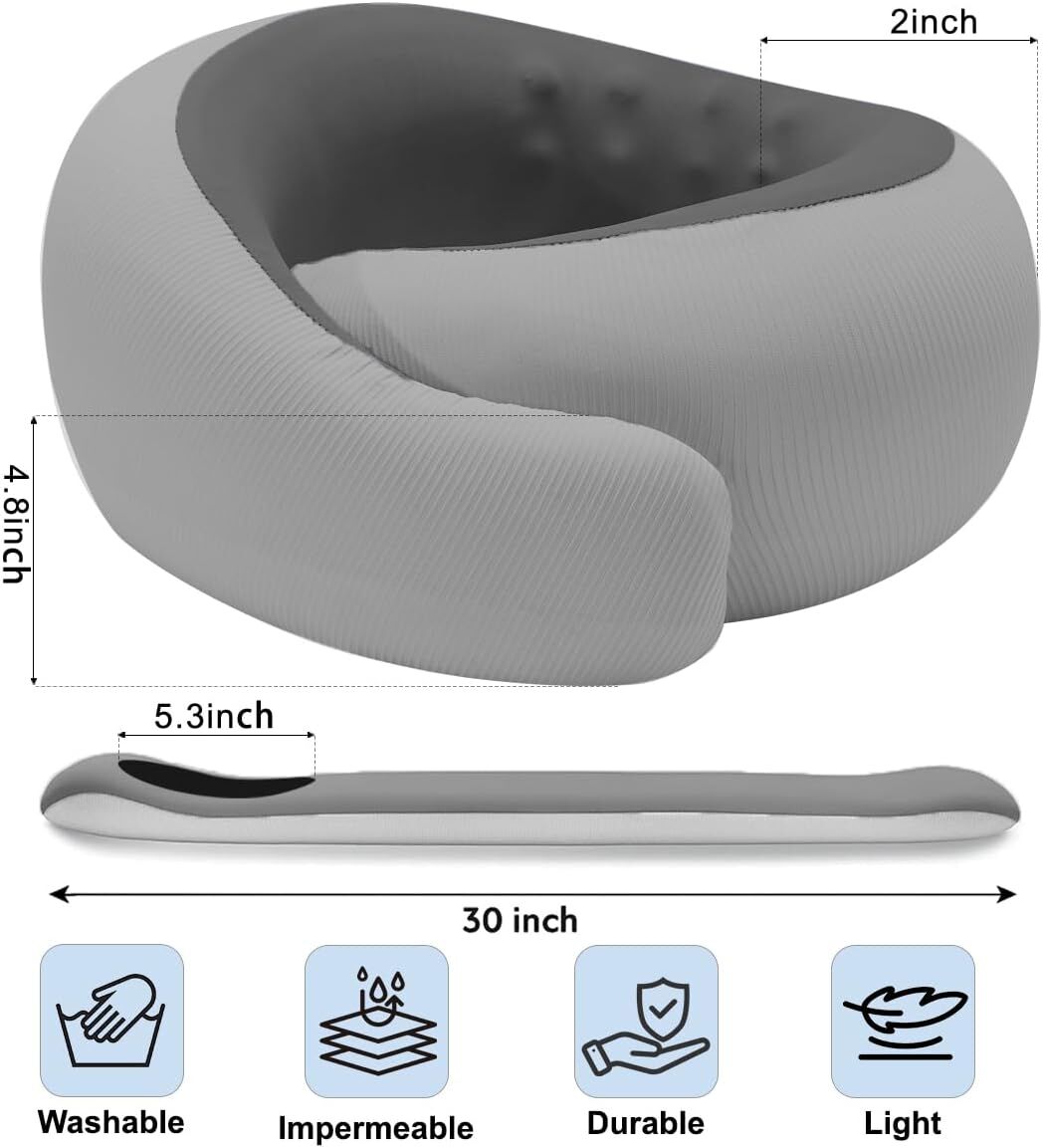 Travel Pillows for Airplanes,Memory Foam Neck Pillow for Traveling,Smooth & Cooling Fabric Plane Pillow for Long Flight,Ideal for Travels,Airplanes,Offices,Cars (Gray, Standard-Broad Fit)