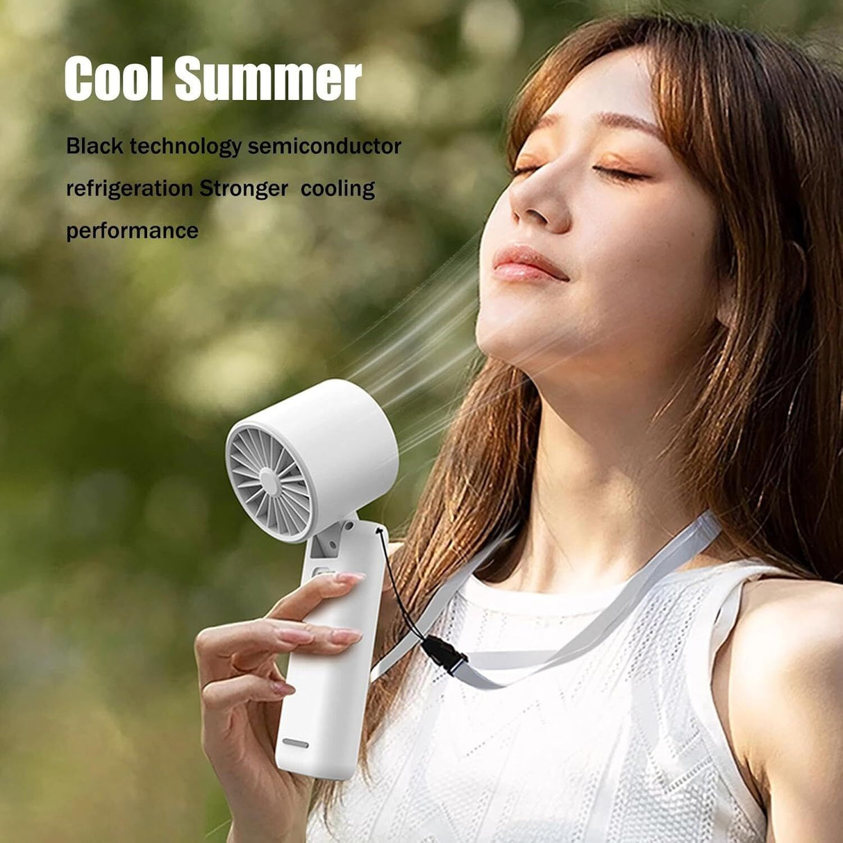 Portable Handheld Turbo Fan with Cooling Tech, Digital Display, 100-Speed Control, Rechargeable 4-in-1 Personal Fan for Travel, Outdoor, Office (White
