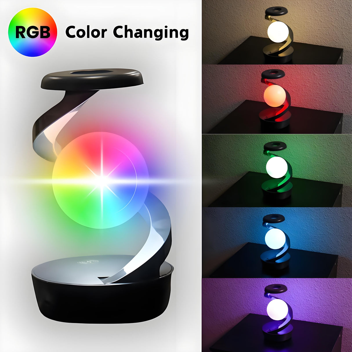 Rotating Levitating Night Light with RGB Colors & Wireless Charging: 1-Second Palm-Activated Spin, Motion-Sensing – Futuristic Lighting for Australian Bedrooms & Offices