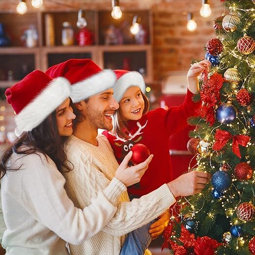 10Pack Christmas Santa Hats for Adults - Extra Thicken Velvet Santa Claus Hats for Women Men Fluffy Plush Xmas Hats Christmas Party Supplies New Year's Eve Party Hats for Adults Teenagers