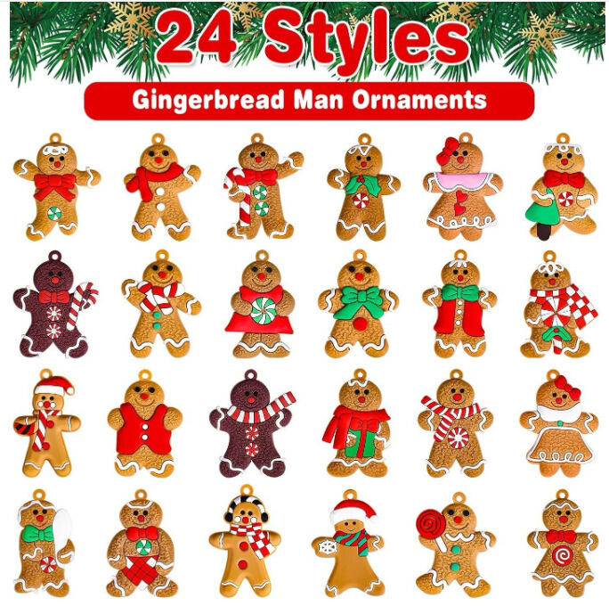 12pcs Christmas Ornaments Cute Snowman Xmas Tree Decorations Santa Claus Plastic Figurines Ornaments with Sugar Cookie House for Christmas Tree