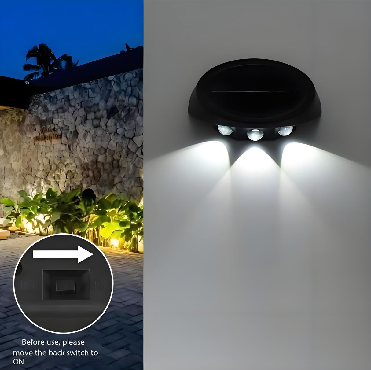 Solar Outdoor Wall Lights (2-Pack): IP44 Waterproof LED Sconces for Garden, Patio & Pathway Lighting(Warm light)