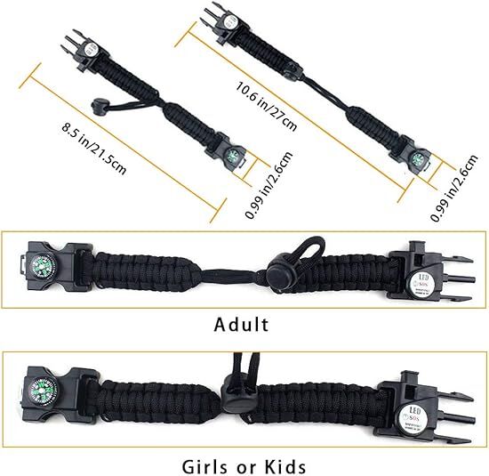 21 in 1 Survival Bracelet, Paracord Emergency Outdoor Sports Wristband Kit Waterproof Compass, SOS LED Light, Thermometer, Rescue Whistle, Fire