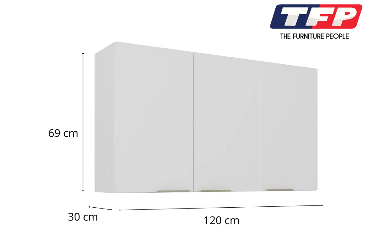White Flat Pack DIY Steel Kitchen Wall Cabinet with 3 Doors + 2 Shelves - Renova