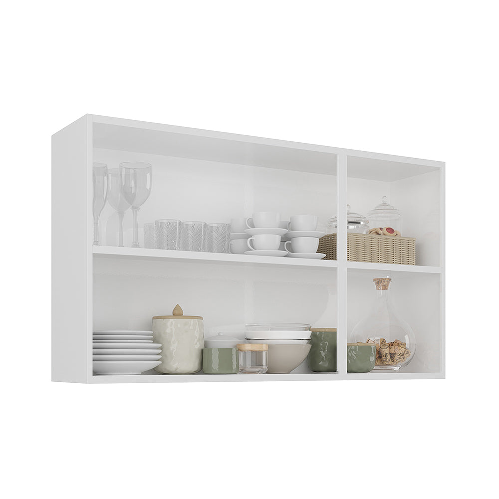 White Flat Pack DIY Steel Kitchen Wall Cabinet with 3 Doors + 2 Shelves - Renova