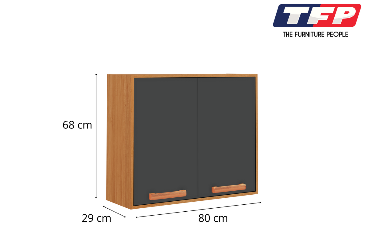 Flat Pack DIY Wooden Kitchen Wall Cabinet with 2 Doors + 2 Shelves in Graphite and Cinnamon Finish - Napoles