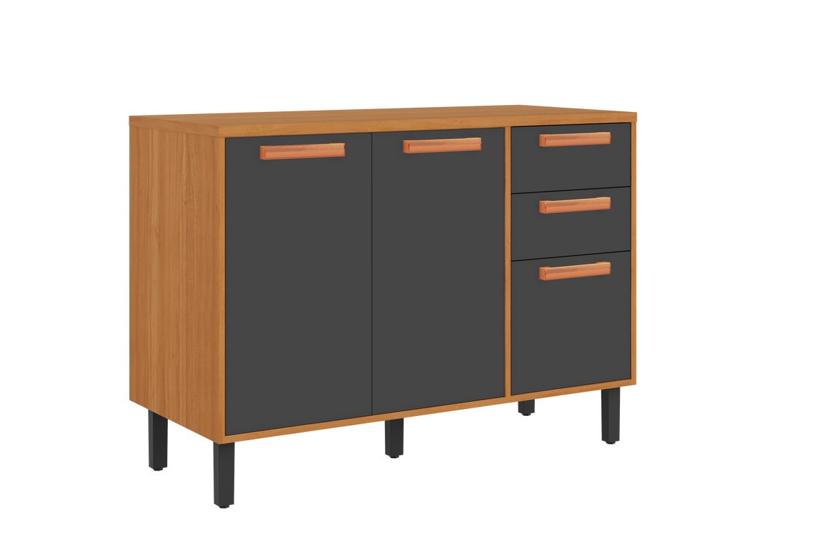 Base Kitchen Wooden Cabinet/Cupboard with 3 Doors + 2 Drawers in Cinnamon Finish - Napoles Graphite Flat Pack DIY
