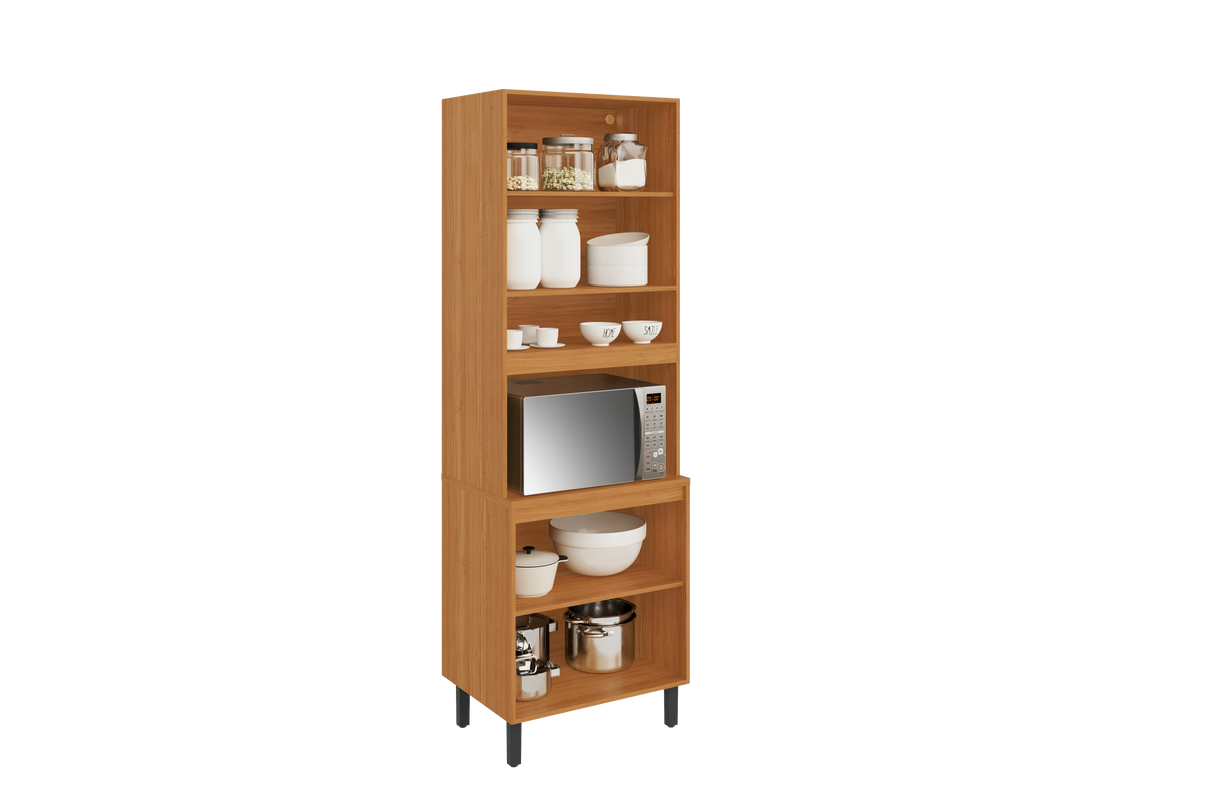 Flat Pack DIY Wooden Kitchen Cupboard/Pantry with 4 Doors + 6 Shelves in White and Cinnamon Finish - Napoles