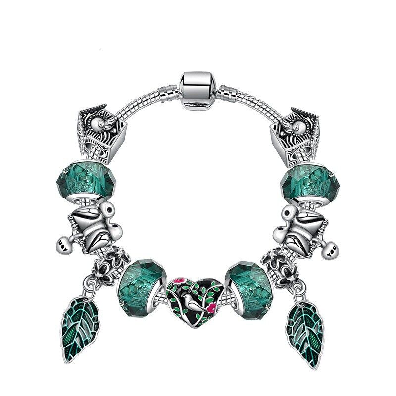 Boho Vintage Mandarin Duck Bracelet: Emerald Glass Beads(19cm)