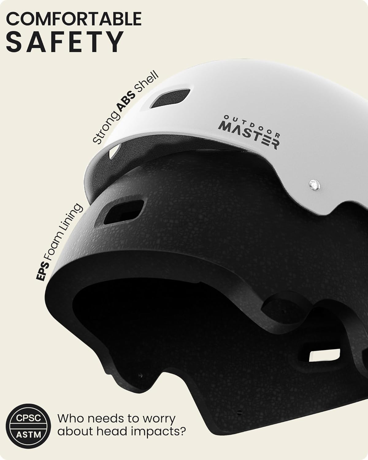 OutdoorMaster Skateboard Bike Helmet for Adults &Youth - Multi-Sport Certified Impact Resistant with 2 Removable Liners & Ventilation for Scooter, Skating-White-Medium