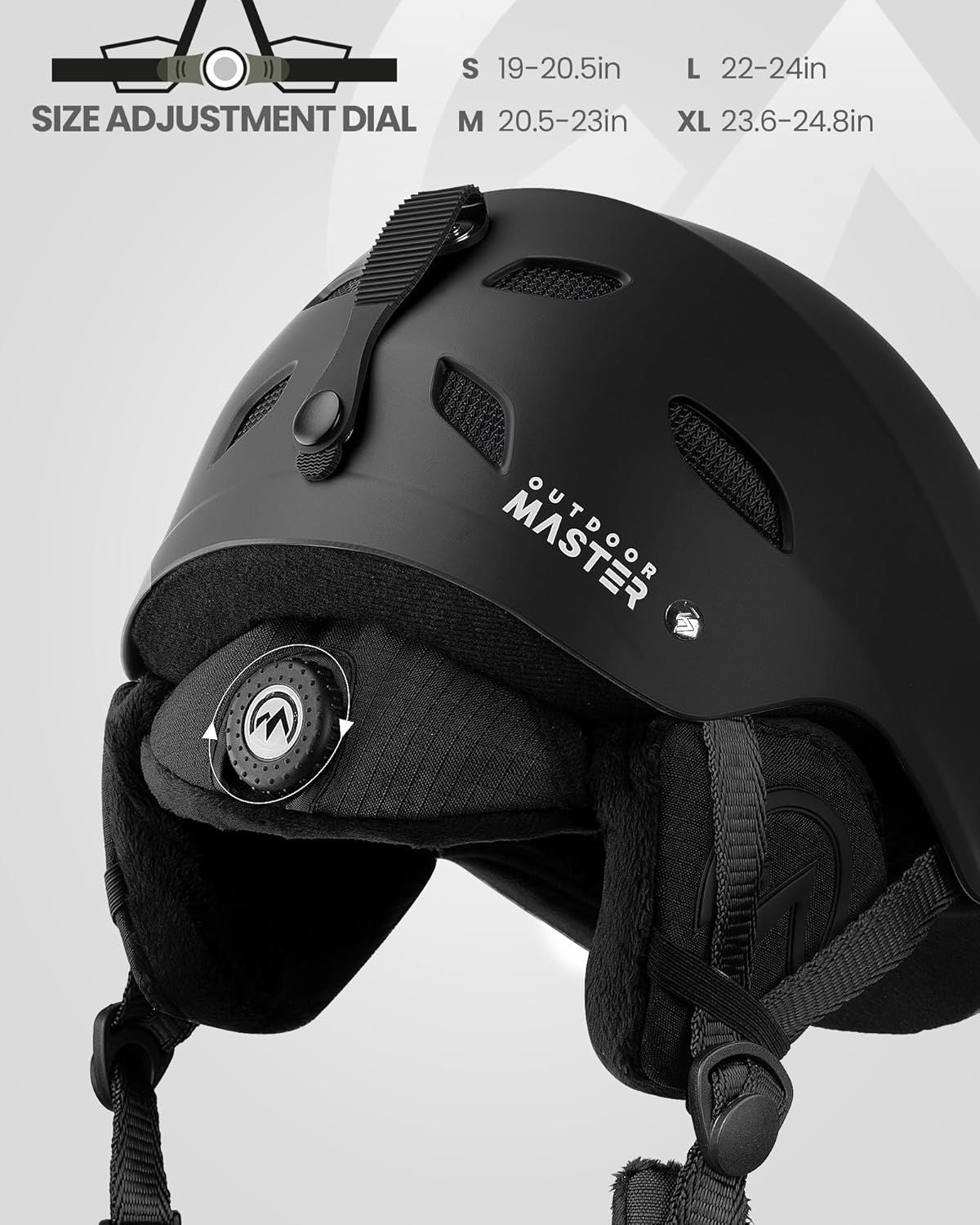 OutdoorMaster Kelvin Ski Helmet - with ASTM Certified Safety, 9 Options - for Men, Women & Youth-Black,Large