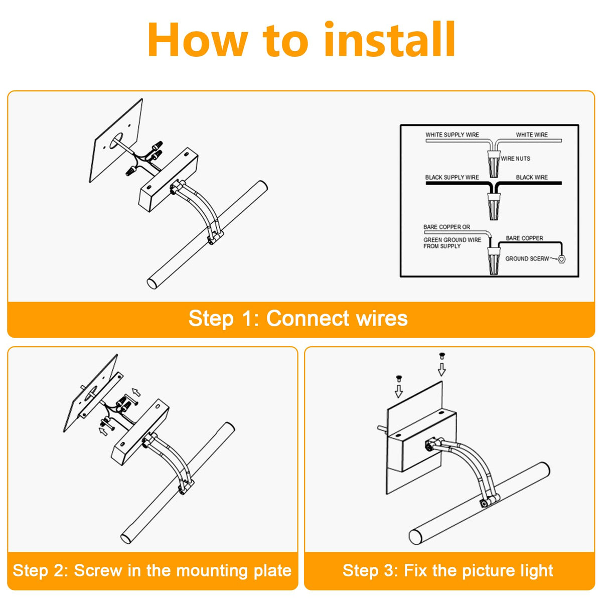 Hardwired Picture Light for Wall Black,14 inch Night Light LED Wall Sconces for Pictures,Dart Board Lights Wall Lights for Dartboard Mirror Frame Gallery