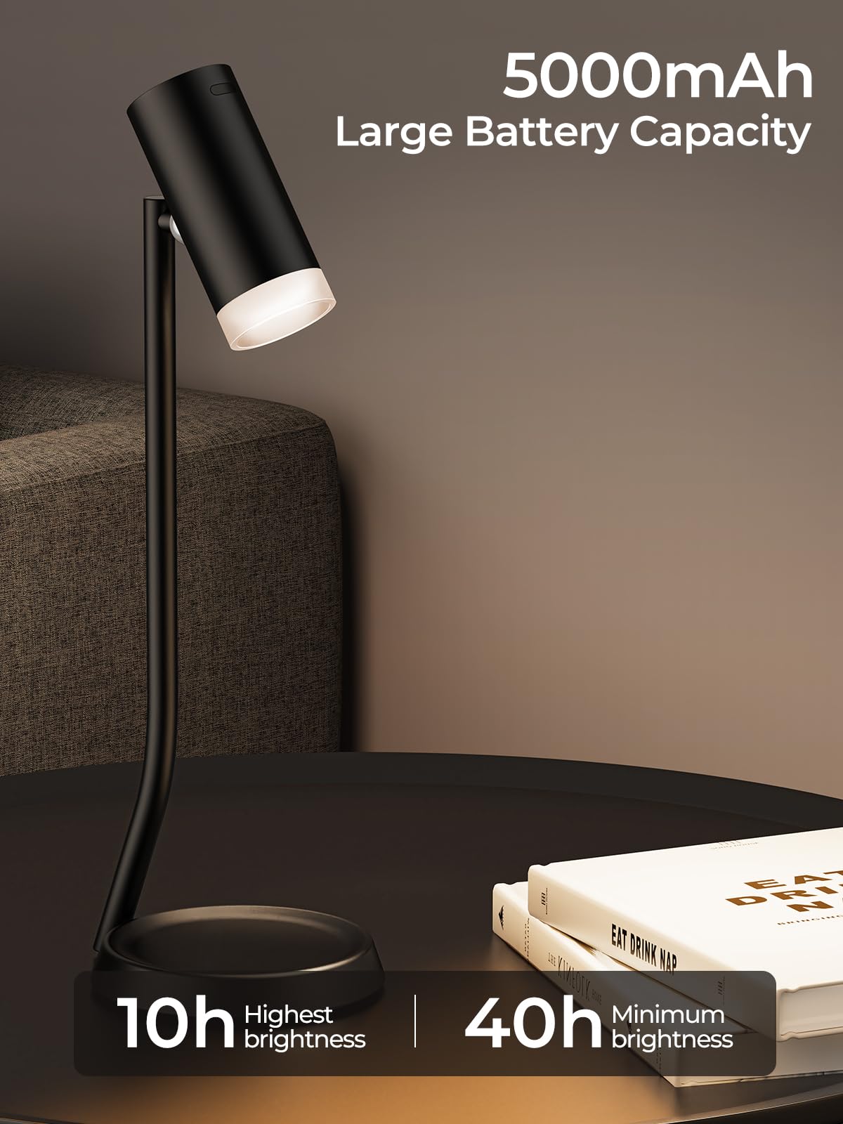 Cordless Table Lamps, Battery Operated Portable Table Light with Magnetic Adjustable Angle Head, 5000mAh Rechargeable Lamp with CCT Dimming for Patio Party Restaurant Dining Home 2 Packs