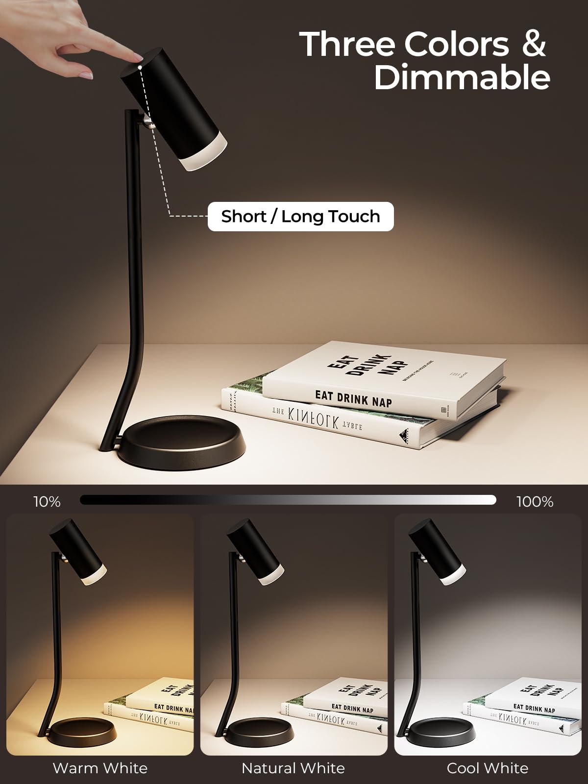 Cordless Table Lamps, Battery Operated Portable Table Light with Magnetic Adjustable Angle Head, 5000mAh Rechargeable Lamp with CCT Dimming for Patio Party Restaurant Dining Home 2 Packs