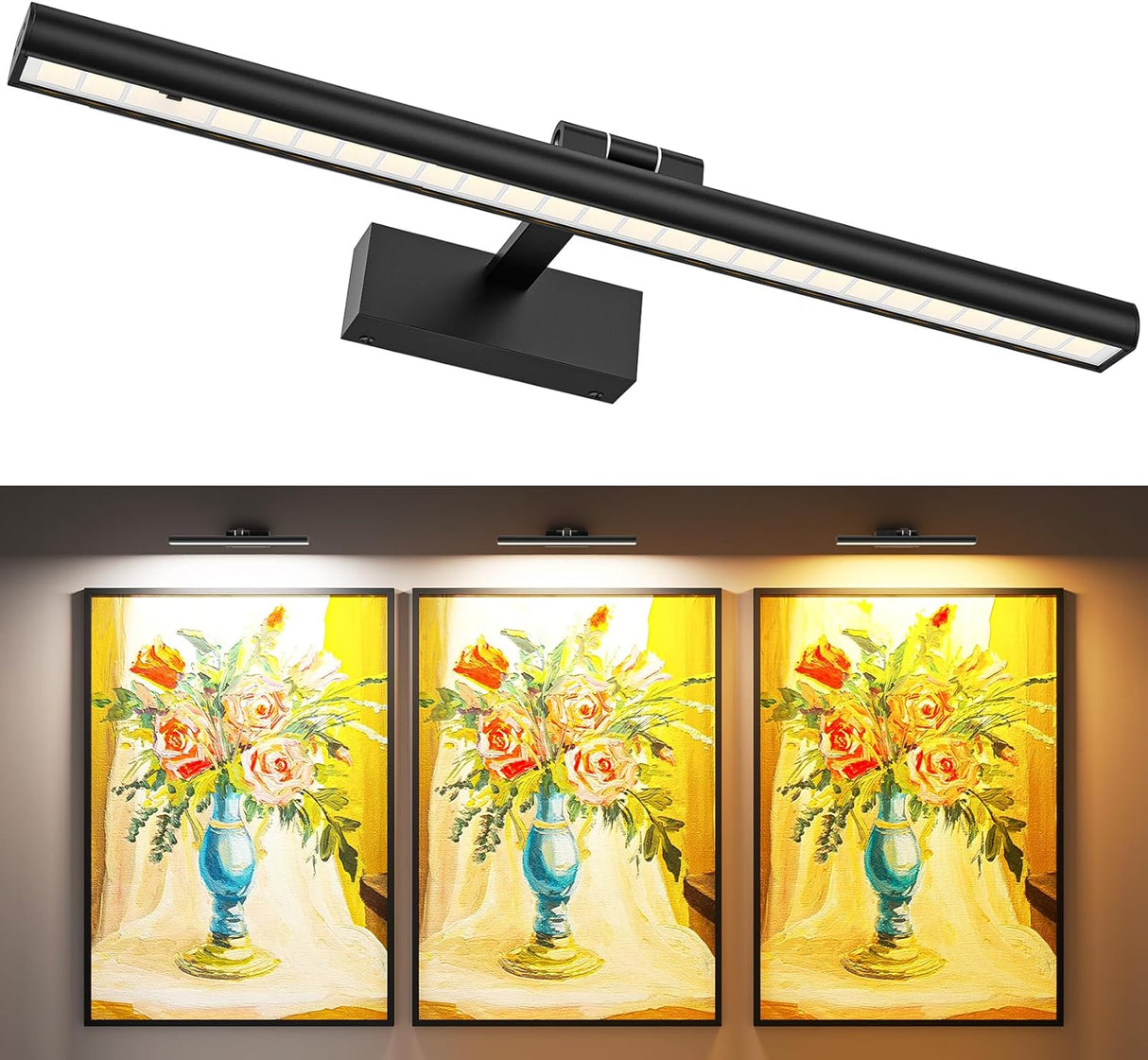 Wireless Picture Lights for Wall, Battery Operated Wall Light for Painting Rechargeable CCT Rotatable Art Gallery Light with Remote Dimmable Timer for Artwork Frame Display Dartboard (Black, 16inch)