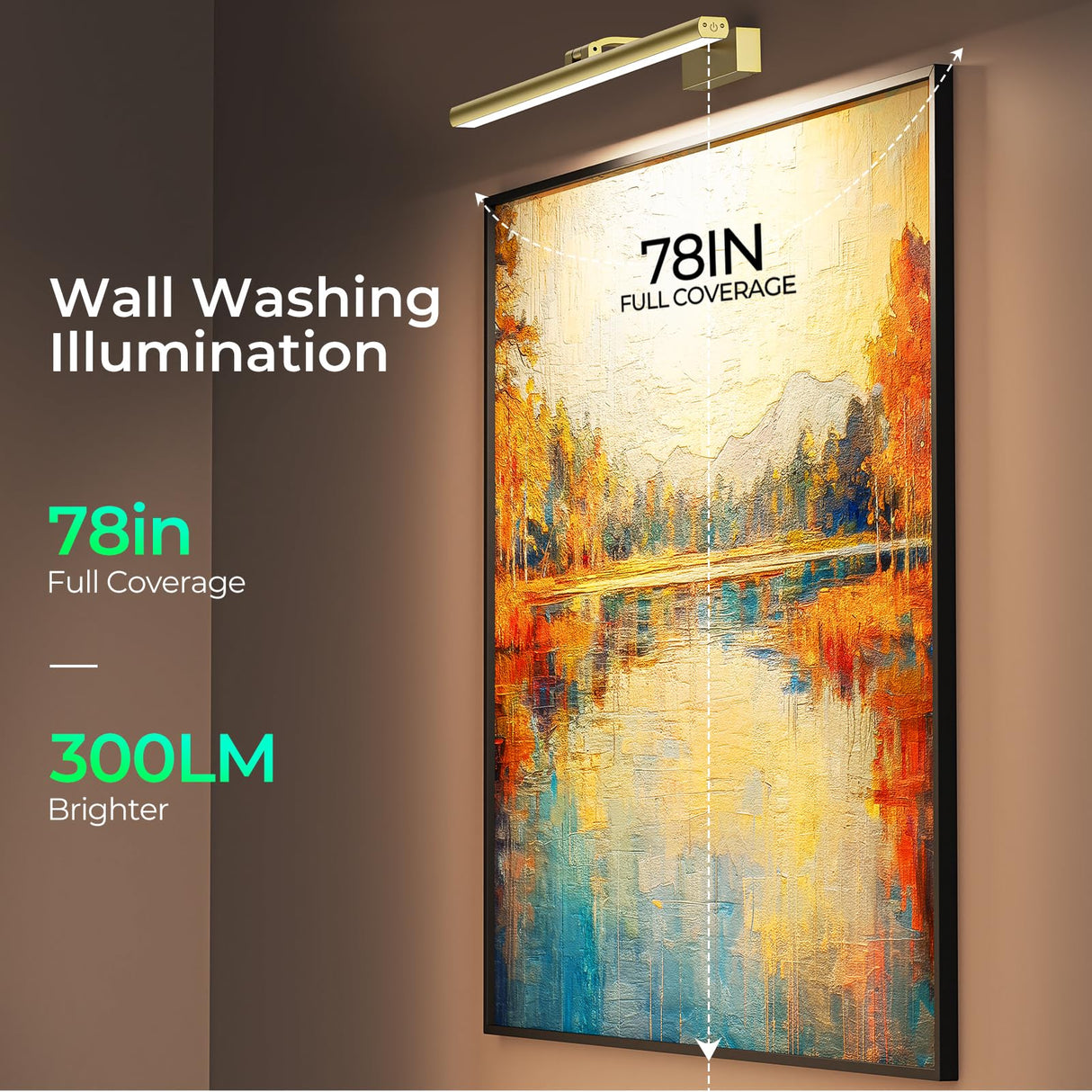 Wireless Picture Lights for Wall, Battery Operated Wall Light for Painting Rechargeable CCT Rotatable Art Gallery Light with Remote Dimmable Timer for Artwork Frame Display Dartboard (Gold, 16inch)