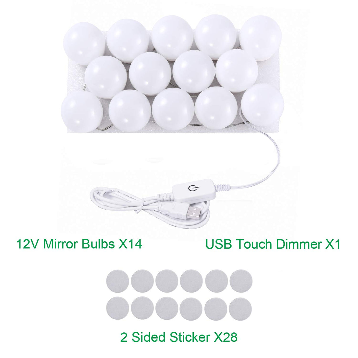 Hollywood LED Vanity Mirror Lights Kit, Dimmable Stick on USB Vanity Lights,Makeup Light Strip for for Bedroom, Dressing Room, Wedding, Party illuminating, CRI>90 (4000K Natural White 14 Bulbs 5V USB)