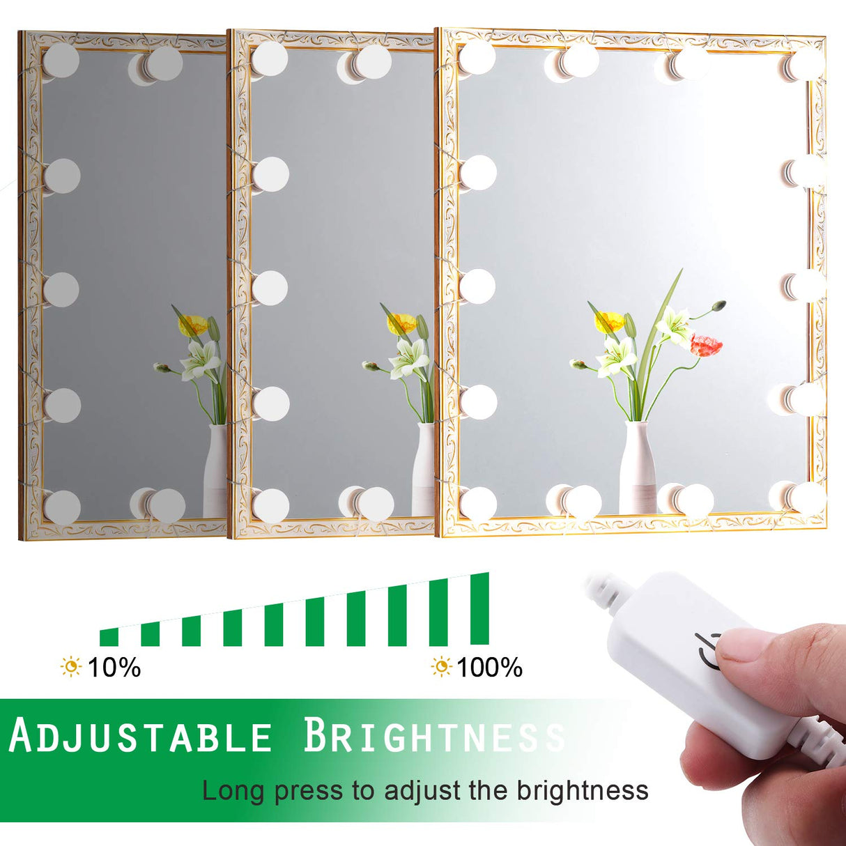 Hollywood LED Vanity Mirror Lights Kit, Dimmable Stick on USB Vanity Lights,Makeup Light Strip for for Bedroom, Dressing Room, Wedding, Party illuminating, CRI>90 (4000K Natural White 14 Bulbs 5V USB)