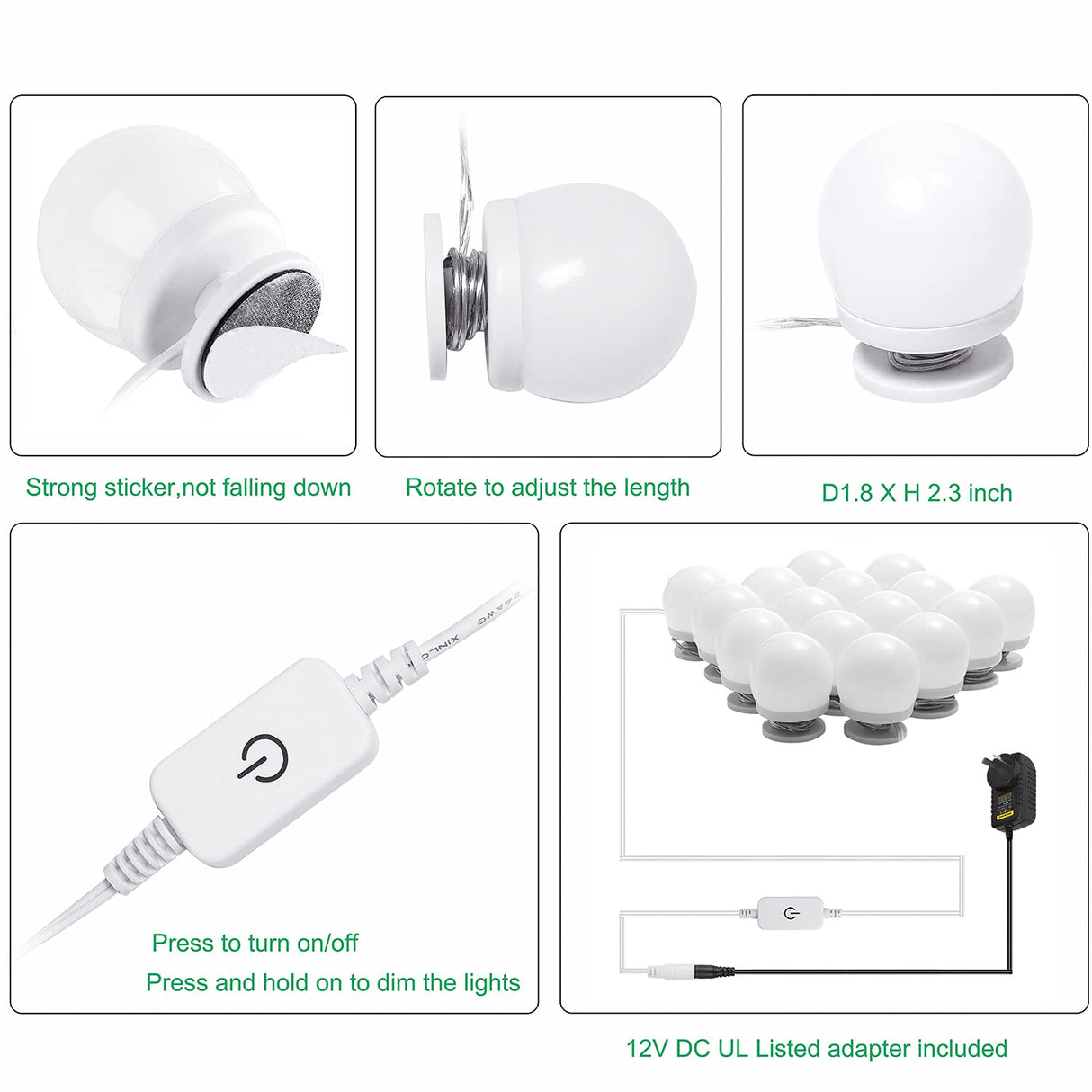 Hollywood Mirror Lights Makeup Vanity Lights, LED Vanity Mirror Lights Kit for Dressing Table, Dimmable and Adapter Plug in, Mirror Not Included (16 Bulbs Natural White)