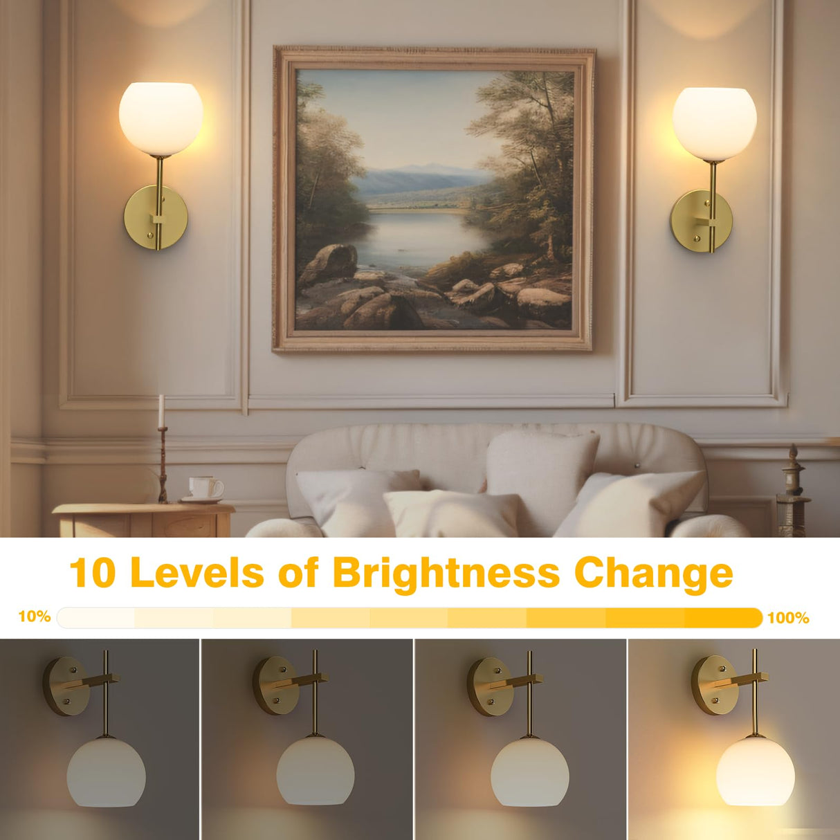 Rechargeable Wall Light Indoor,Battery Operated Wall Lamp with Remote,Indoor Wall Light with 3 Color Modes and RGB,Frosted Glass Wall Mounted Lamp for Living Room Bedrooms 2 Pack (Gold)