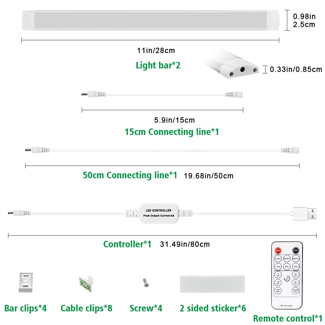 Led Under Cupboard Kitchen Lights, Dimmable Bar Cupboard Lights with Remote Control for Wardrobe,Cupboards, Closets, Display Cabinets(Natural White,2 Pack)