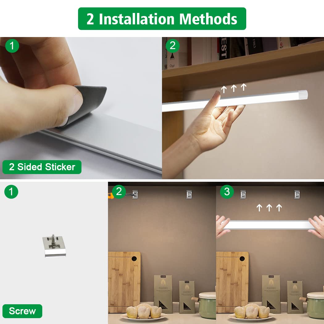 Led Under Cupboard Kitchen Lights, Dimmable Bar Cupboard Lights with Remote Control for Wardrobe,Cupboards, Closets, Display Cabinets(Natural White,2 Pack)